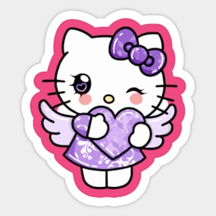 Purple Kitty Angel Sticker